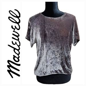 Madewell Women Crushed Velvet Bow Back Top Silk Blend Short Sleeve XXS